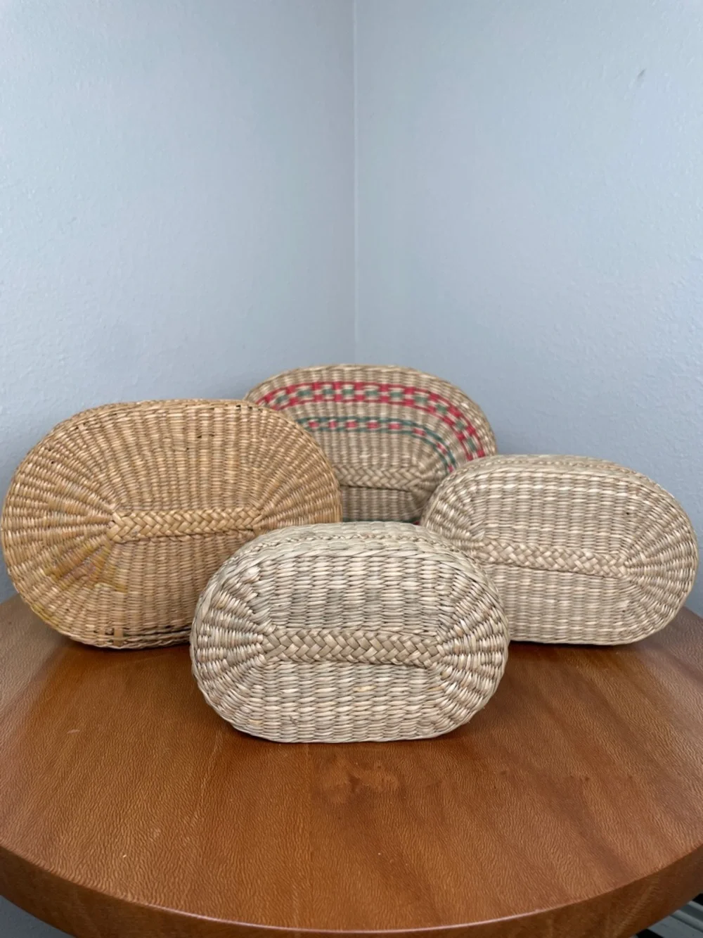 Set of 4 Vintage Grass Nesting Baskets with Lids